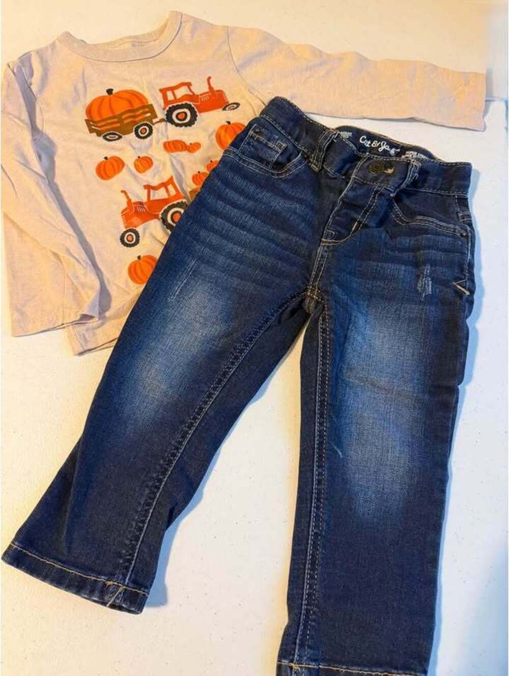 Cat & Jack 2T Jeans and Pumpkin Tractor Shirt Set